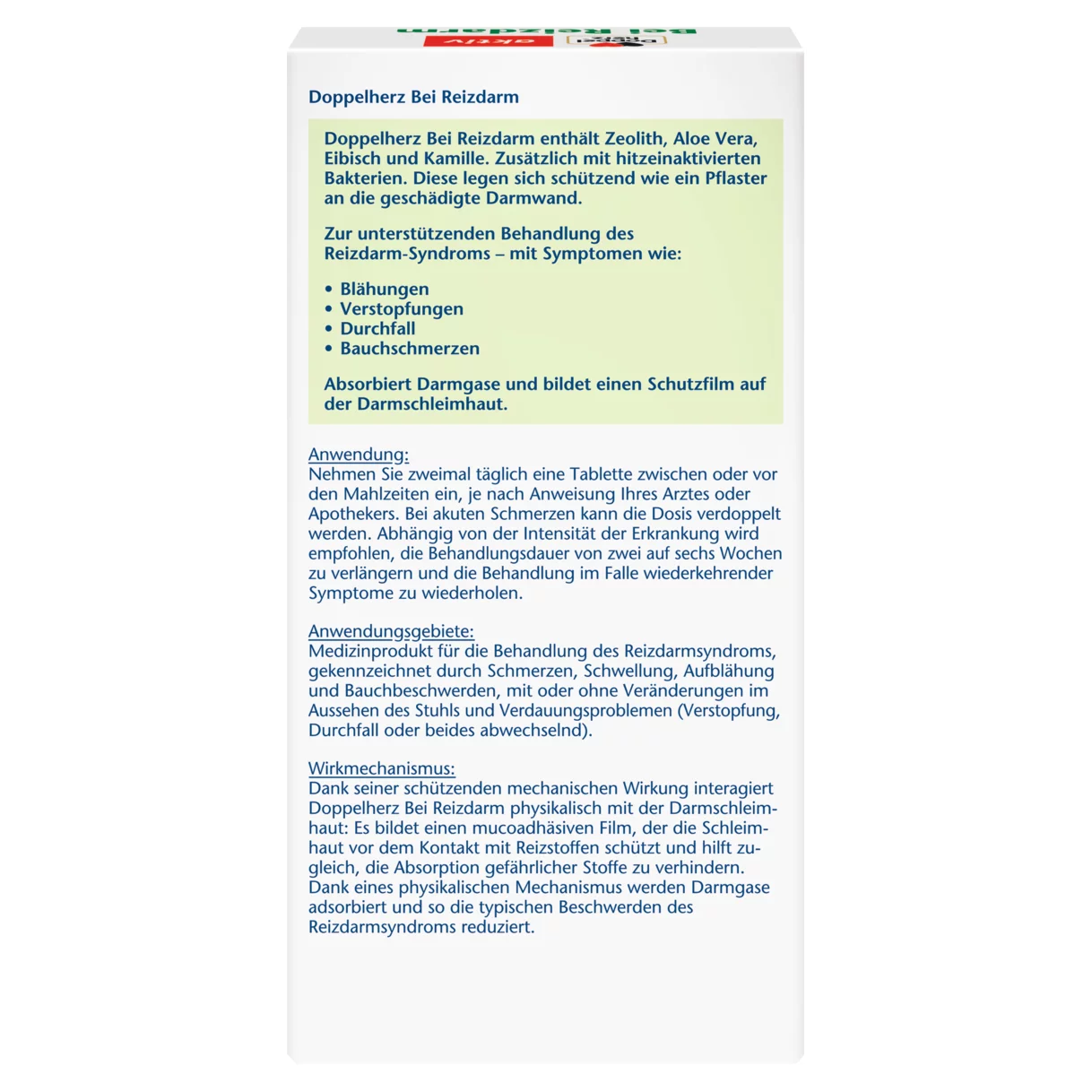 Abbildung der Produktverpackung Doppelherz aktiv Bei Reizdarm Rückansicht